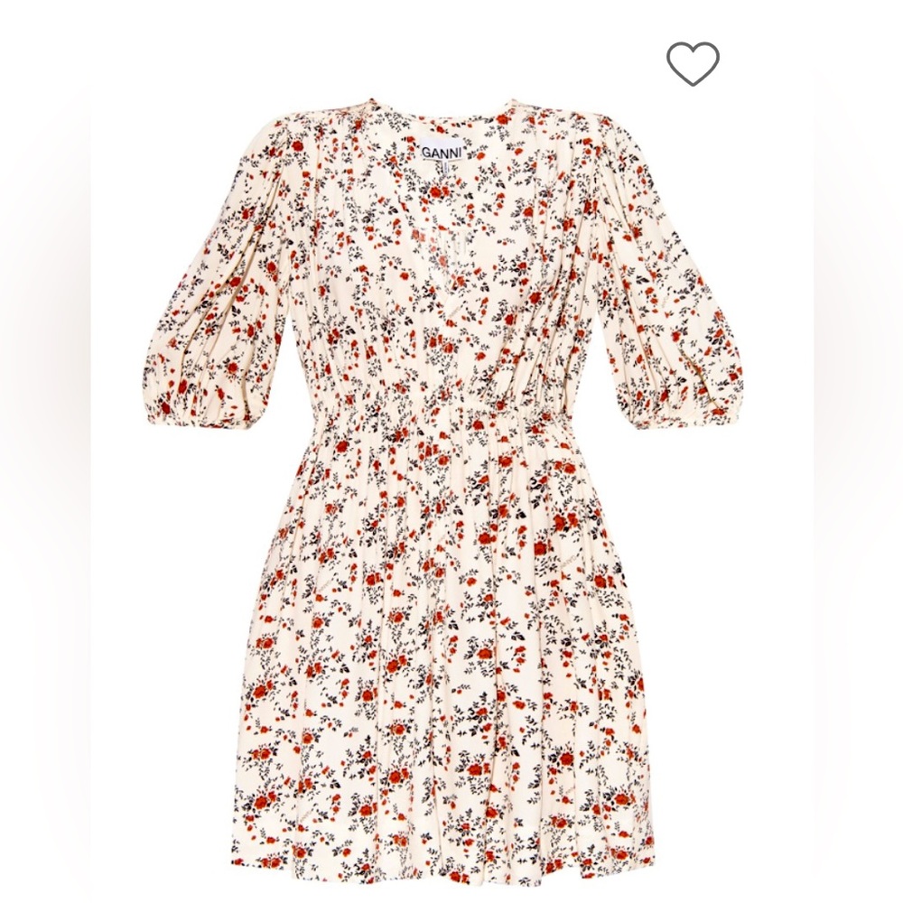Ganni cream floral print dress